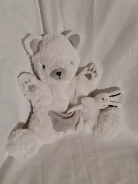 Doudou marionnette ours chat blanc gris et son bébé lapin Simba Toys Kiabi neuf