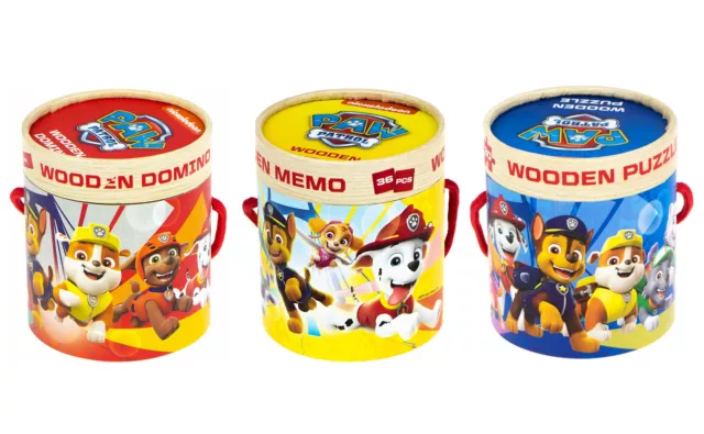 Spin Master - Pawpatrol Giochi IN Legno 3er Set (Domino, Memo, Puzzle)