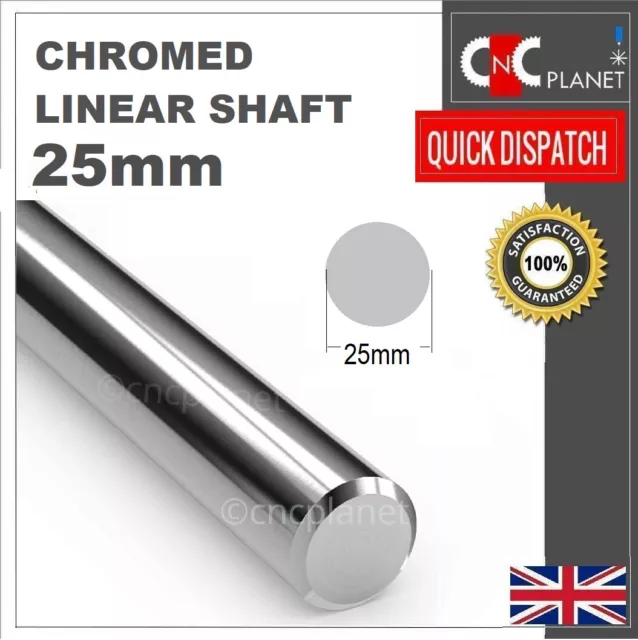 25mm Shaft Smooth Chromed Steel Linear Round bar Rail slide rod Bearing CNC UK 2