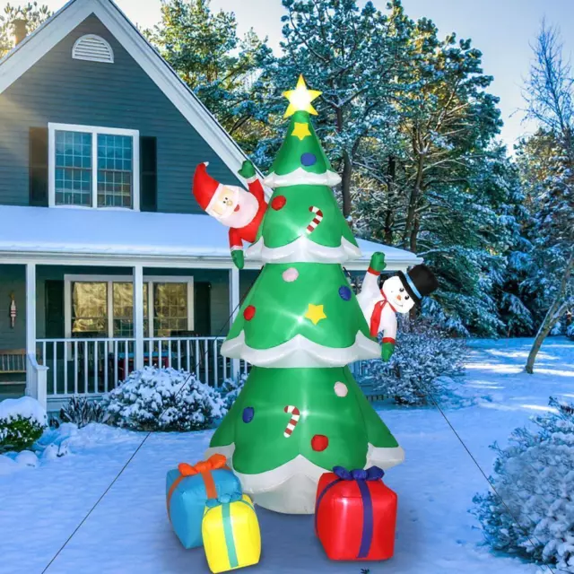 8ft Christmas Inflatable Tree Snowmen Santa Claus Gift Box LED Light for Party