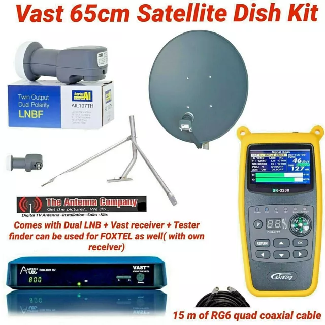 vast satellite dish kit 65cm lnb twin output foxtel compatible digital tv FTA A1