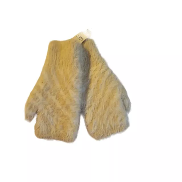 NEW Loft tan & white warm fuzzy faux fur Knit  Fingerless Gloves