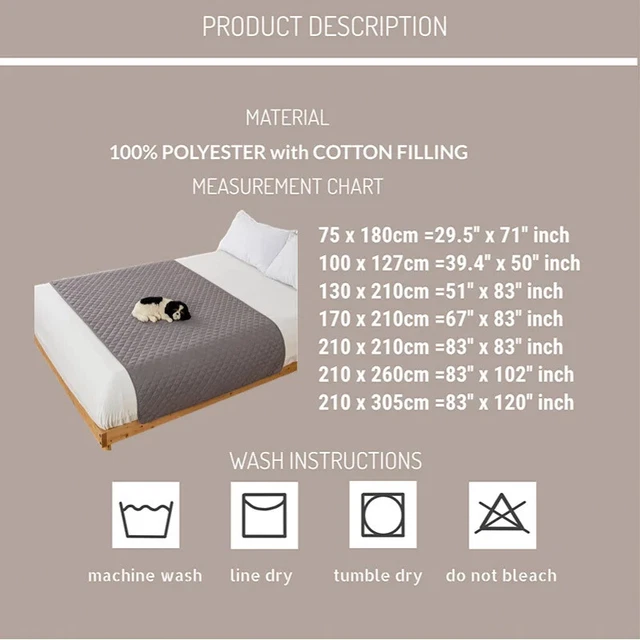 Quilted Bed Cover Mattress Protector Waterproof Sofa Mat Blanket Throw Bedspread 2