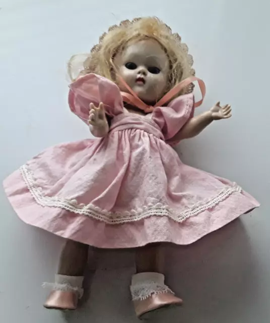 Vintage 1950s Vogue Strung Ginny Doll With Tagged Dress Hat Shoes