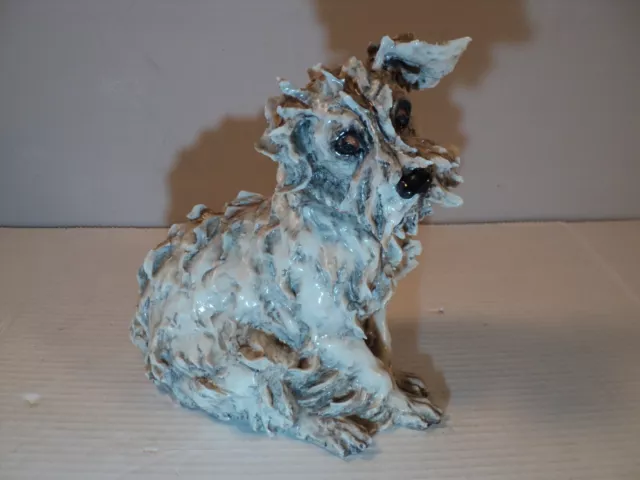 Sculpture of a Terrier Schnauzer (Porcelain) Singed  Guido Cacciapuoti. Italy