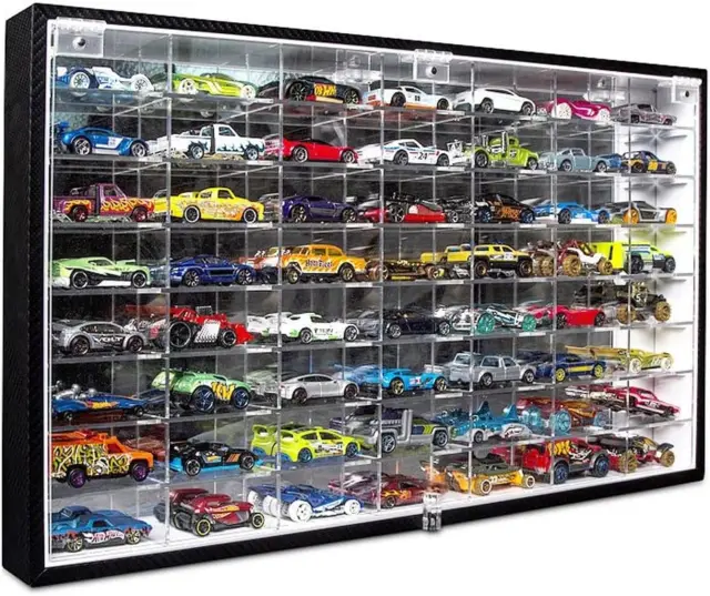 Hot Wheels 1/64 Scale Diecast Display Case Storage Cabinet Shelf Wall Mount Rack