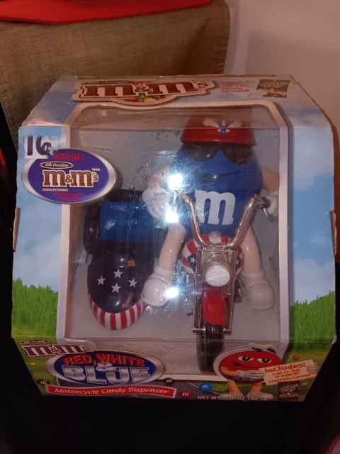 M&M's Red White & Blue Freedom Rider Motor Cycle Candy Dispenser New In A Box