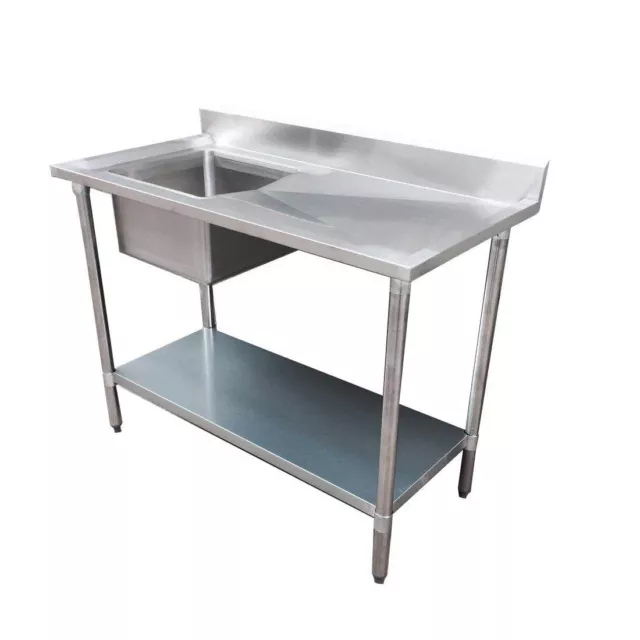 304 Stainless Steel Left Single Sink Bench with Splashback SSBL 1200x600x900mm