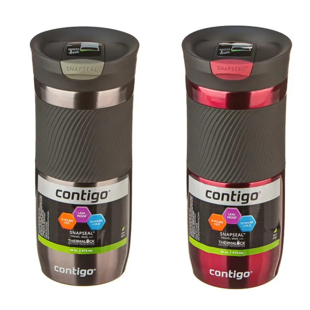 2 x New Contigo Byron Snapseal Travel Mug 473ml Coffee Flask BPA Free Thermos