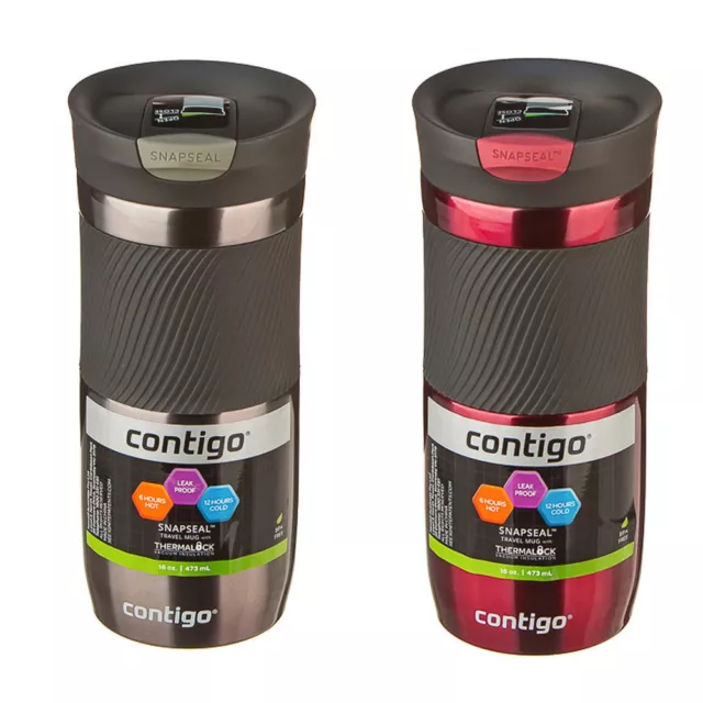 2 x New Contigo Byron Snapseal Travel Mug 473ml Coffee Flask BPA Free Thermos