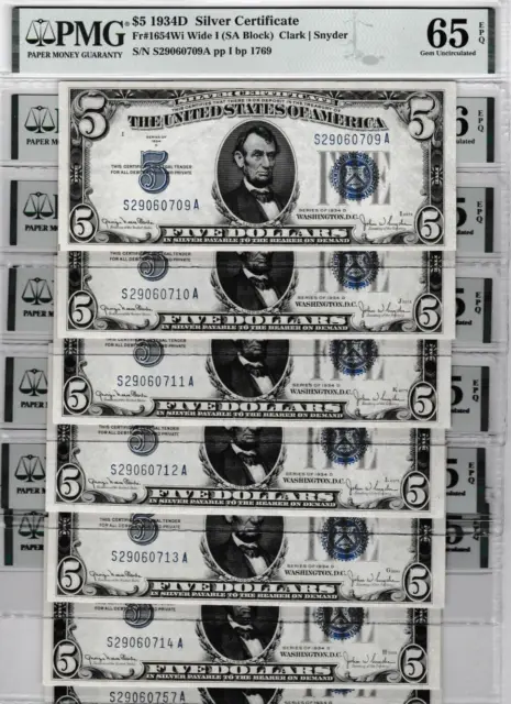 $5  1934 D  Silver Certificate S/N S 29060709 A - Buy One Note Of 48 Runs Pmg 65