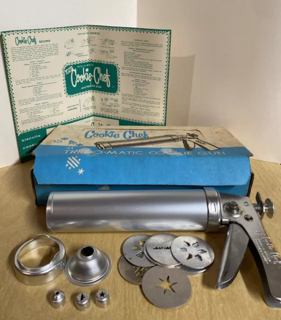 Vintage Cookie Chef Metal Cookie Press Gun Pastry Decorator Instructions Recipes