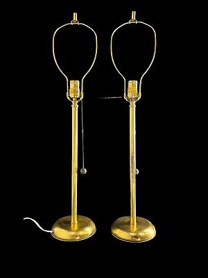 Vtg Mid Century Marbro Lamp Co. Brass Buffet Lamp Pair w/ Harps & Finials 1950's