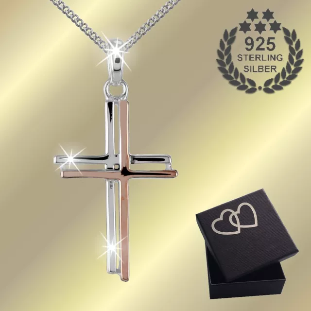 Kreuz Anhänger Halskette Echt 925 Sterling Silber auf Wunsch mit Kette und Etui