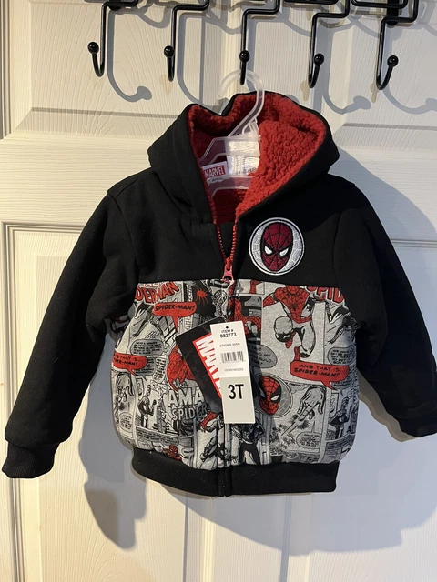 NWT Boys Marvel Spiderman Zip Up Hoodie Jacket Size 3T  fleece lining warm