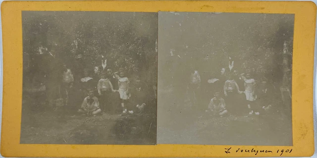 Stereo, France, Le Pouliguen, A Family in the Garden, 1901 Vintage Stereo ca