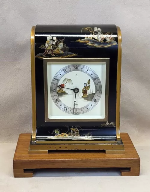 Restored! RARE 1950 Elliott London Chinoiserie Painted Lacquer 8-Day Shelf Clock