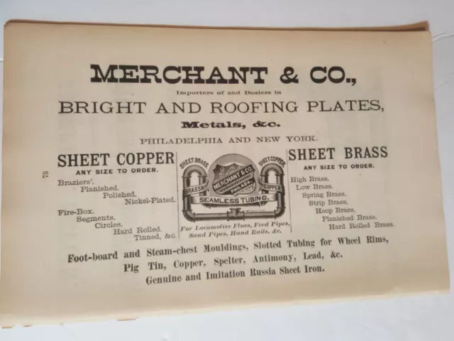 ☆1884 print ad MERCHANT & COMPANY Roofing Metals Sheet Copper Brass Russia Iron