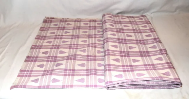 Vintage Purple White Plaid with Embroidered Trees Upholstery Fabric 4 Yard 28"