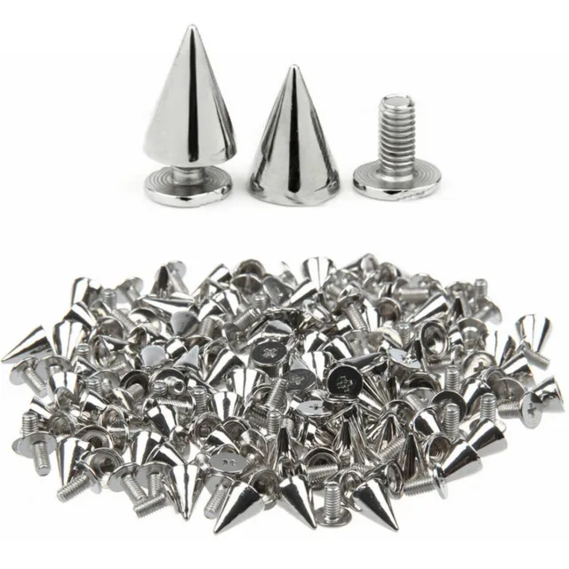 100PCS 10mm Punk Cone Spikes Screwback Studs for DIY Leather Clothing Jacket NEW