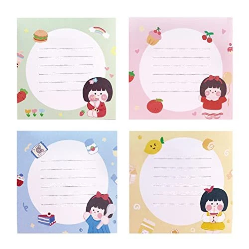 4 Pack Sticky Notes Cute Sticky Memo Pads 3X3" Kawaii Fruit Sticky Note Pad