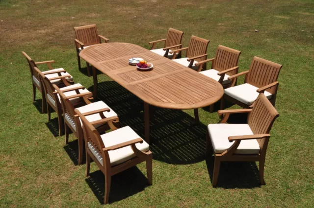 11pc Grade-A Teak Dining Set 118" Oval Table 10 Lagos Arm Chair Outdoor Patio