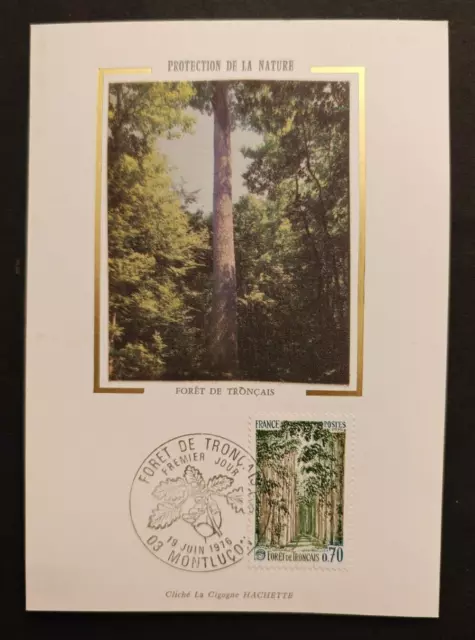 1976 Carte FDC 1er jour Ed soie FORET DE TRONCAIS, MONTLUCON