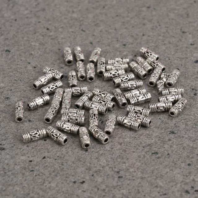 50 pcs Tibetan Silver Column Tube Spacer Beads Jewelry Making Findings for