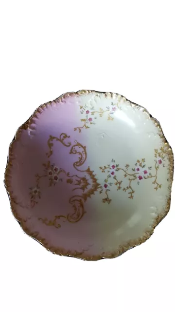 Limoges France Round Bowl - Vintage/Antique - Pink/Cream Gold Scalloped Edges