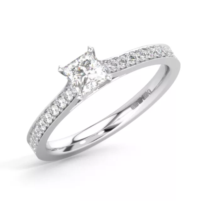 0.65ct Solitaire Princess and Round Diamonds Engagement Ring in 9K White Gold