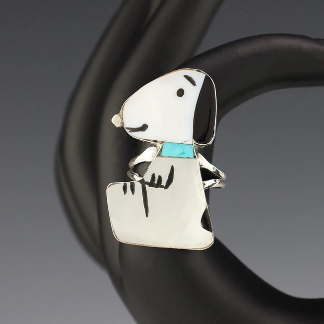 RARE NATIVE AMERICAN Zuni Snoopy Sterling Silver Mother Of Pearl 