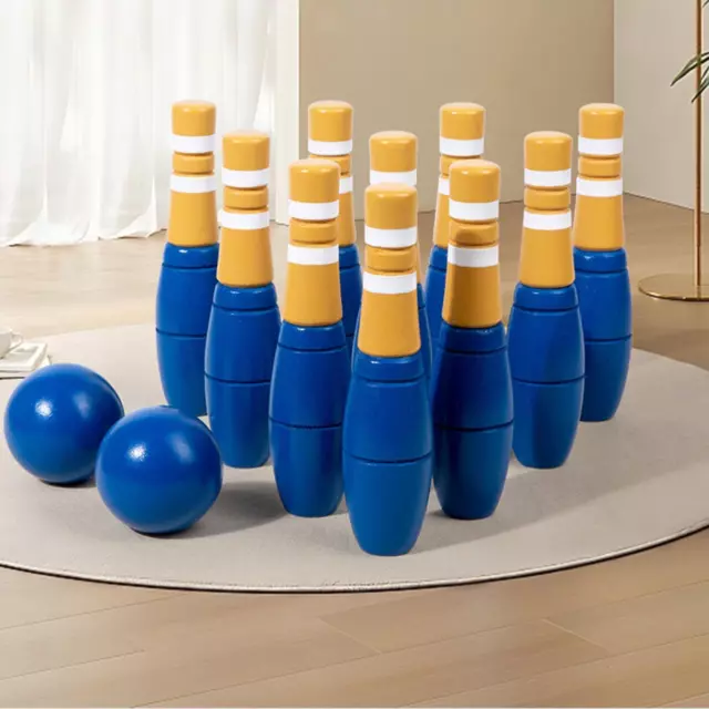 Jeu de Bowling en bois 10 pièces, jouet éducatif amusant pour la famille, 2