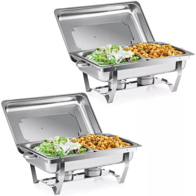 2-Pack Rectangle Chafing Dish Set 9L Stainless Steel Food Warmers 1/2 Food Pans