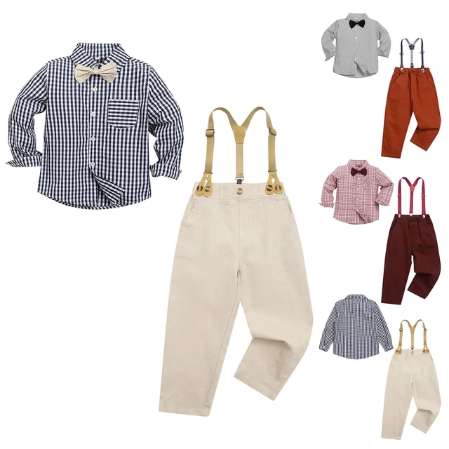 Camicia bambini ragazzi quattro pezzi abito da gentiluomo manica lunga sospensione pantaloni tuta