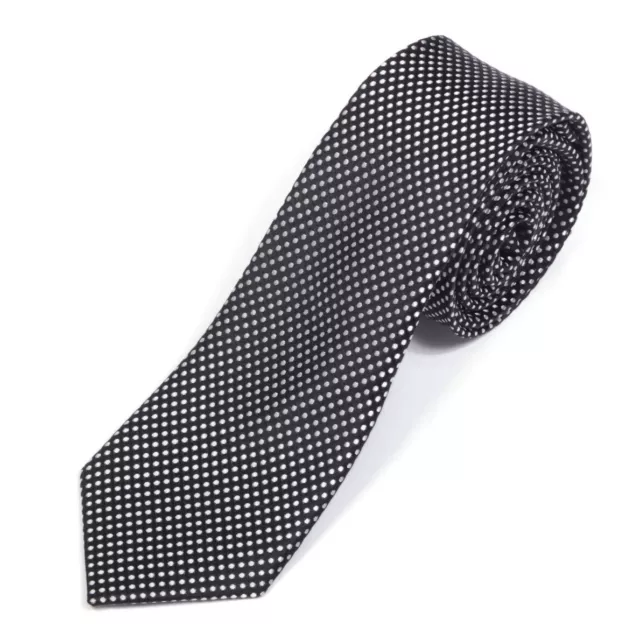 BEN SHERMAN Preppy Black White Micro Polka Dots Men's Silk Skinny Neck Tie