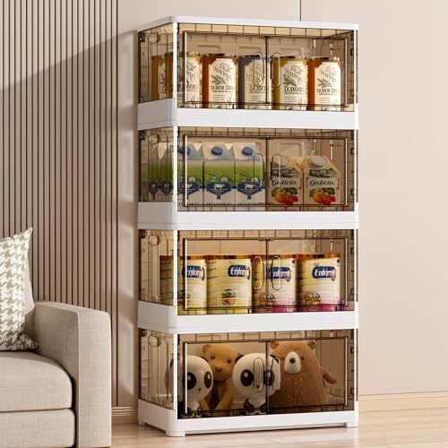 Plastic Collapsible Storage Bins with Lids -s 27Gal Closet 4 Pack Brown