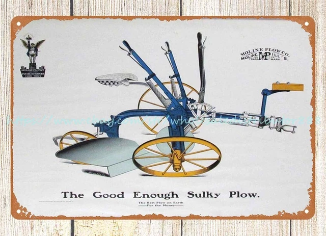 s Moline Plow Co. Sulky Plow farm machinery barn metal tin sign