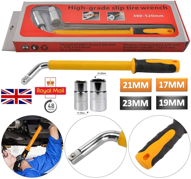 Extendable HEAVY DUTY Car Wheel Brace Socket Tyre Nut Wrench 17 19 21 23mm UK