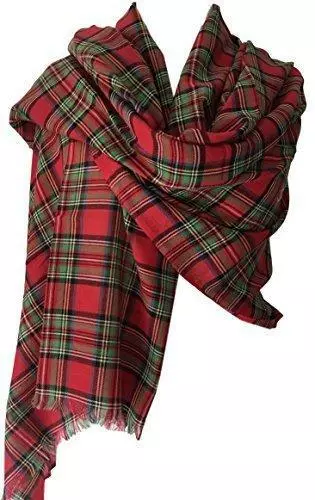 Royal Stewart Tartan Scarf Ladies Red Green Wrap Shawl Mens Cotton Plaid Checked