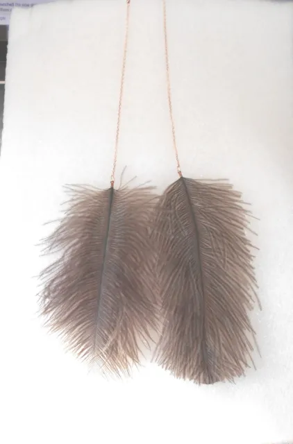 14" Long Lush Ostrich Feather Earrings on Silver Chains - Pierced or Clip-on