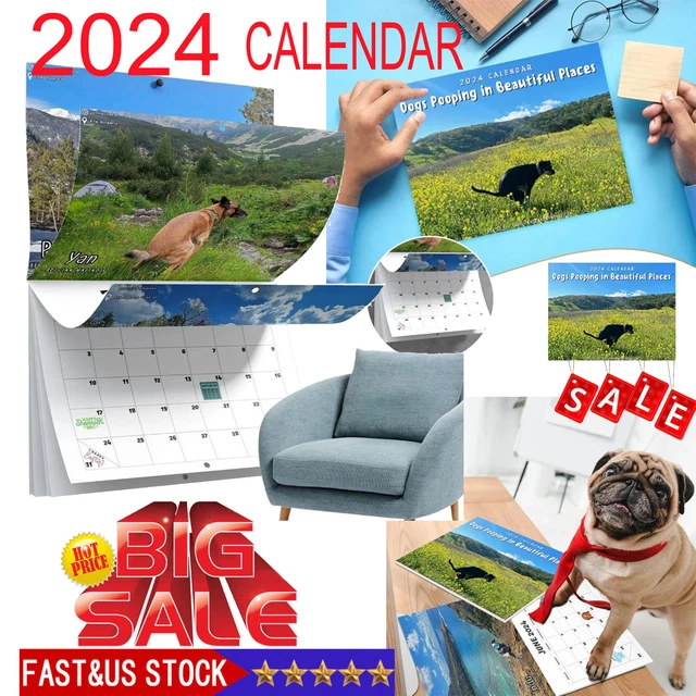 2024 CALENDAR FUNNY Dogs Pooping in Beautiful Places Hangable Wall