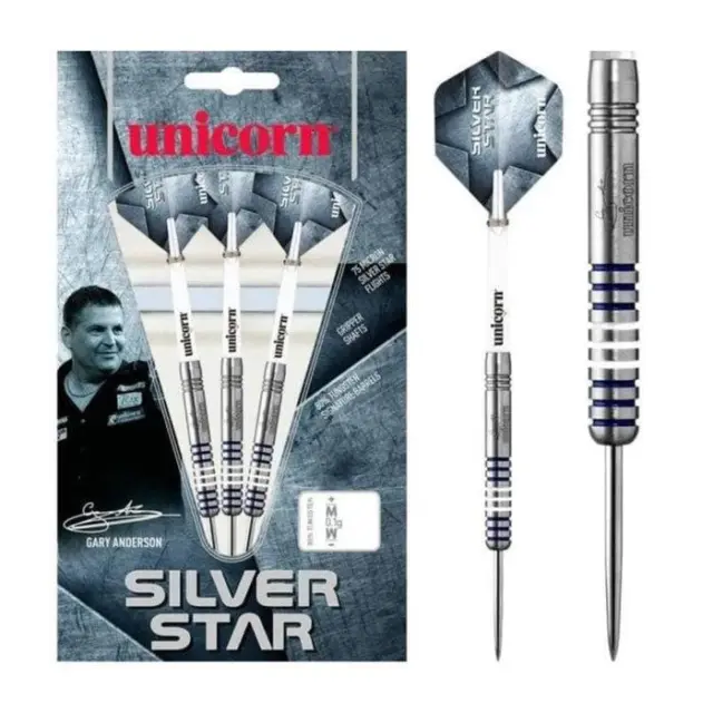 Unicorn Darts Gary Anderson Silver Star P1 80% Tungsten Steel Tip Darts