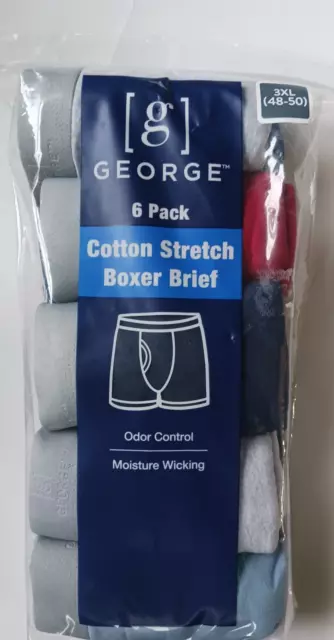 6-Pack GEORGE Men’s 3XL Cotton Stretch Boxer Briefs Underwear • Assorted