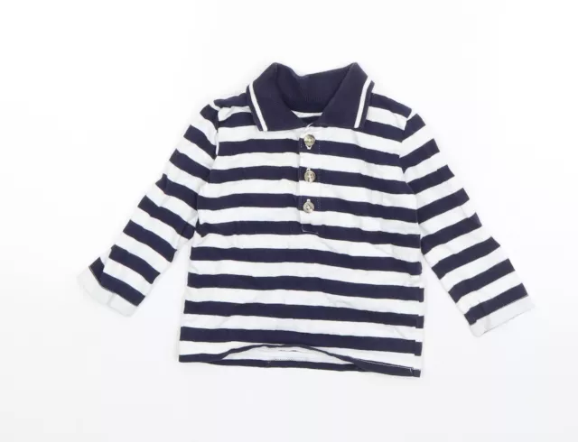 George Boys Blue Striped Cotton Basic T-Shirt Size 6-9 Months Collared Pullover