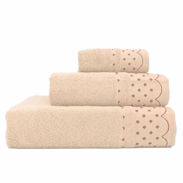 Lot de 3 Serviettes de Bain 100% Coton Éponge 450g Absorbants 3 Tailles, Crème