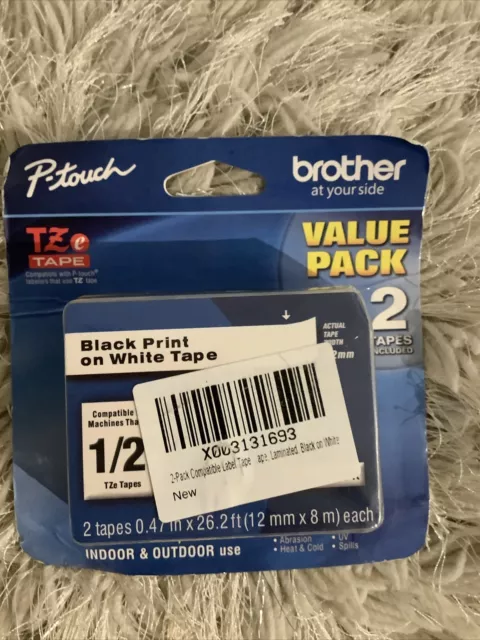 Brother P-Touch Black Print on White Tape TZe-2312PK 2-Pack