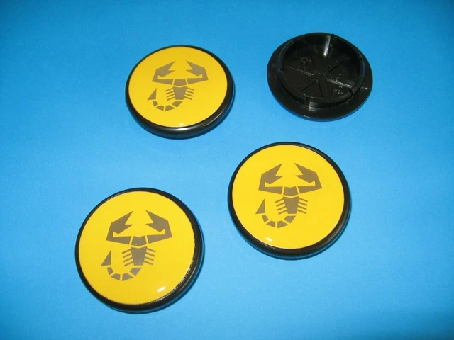 FIAT ABARTH YELLOW WHEEL CENTRES x 4 SUITS CROMODORA CD30 WHEEL RIMS FIAT ABARTH YELLOW WHEEL CENTRES x 4 SUITS CROMODORA CD30 WHEEL RIMS