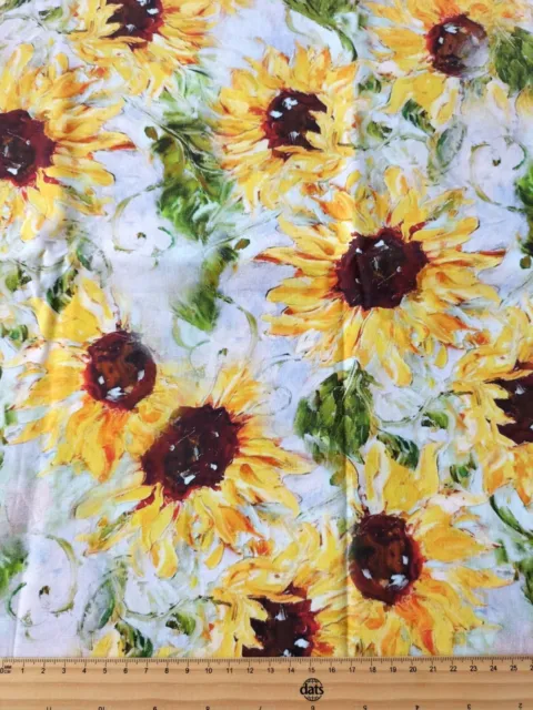 Per HALF YARD Large Sunflowers Oil Painting Print Cotton Fabric