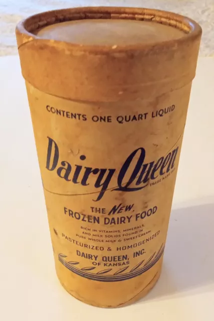 RARE 1930s DAIRY QUEEN "Frozen Dairy Food" ICE CREAM TAKE HOME QUART CONTAINER