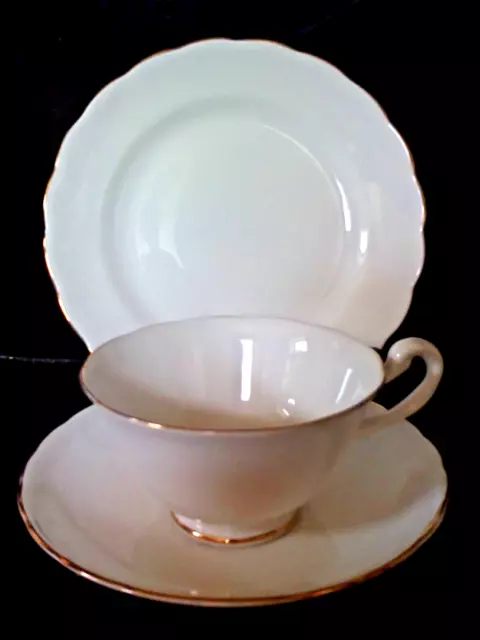 Rare Vintage New Chelsea White Gold Trim Trio  Cup Saucer Tea Plate Mint